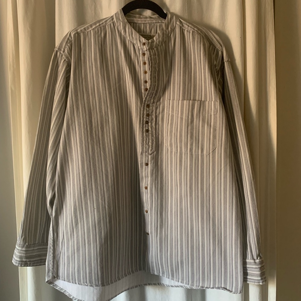 Grey Stripe Cotton Grandfather Shirt